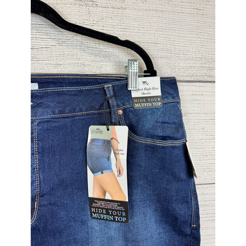 Royalty For Me Dark Indigo Roll-Cuff Denim Shorts, 6.5" Inseam - Picture 2 of 7